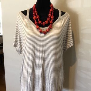 Simply styled by Sears, grey/white striped top, XL